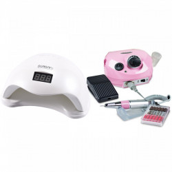 SET Lampa Led / Uv Sun 5 48 W - Alb + Freza electrica DM 202 Roz 35.000 rotatii