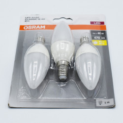 3 db LED-es izzó, gyertya alakú, E14, 5W (40W), meleg fény, 470 lm, A +, Osram