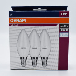 3 db Osram LED-izzó készlet, E14, 7.5 W (60 W), 806 lm, A +, hideg fény (6500K)