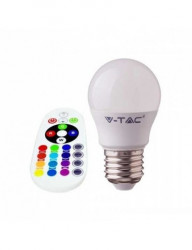 LED izzó G45, E27, RGB 4000K, távirányítóval, 3,5 W (30 W), 320 lm, A, V-TAC