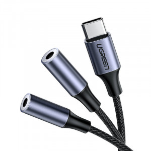 UGREEN AUX Audio splitter with USB-C cable 25cm (silver)
