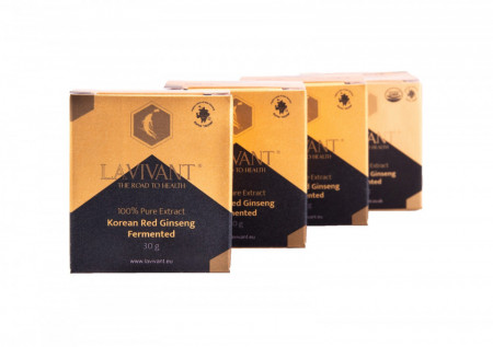 Set 4 cutii ROYAL GOLD Extract de Ginseng Rosu Korean Fermentat, 110mg/g Ginsenoside - LaVivant - extract pur 100% Super Concentrat, 30g