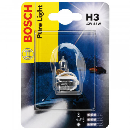 Bec auto cu halogen pentru far Bosch H3 Pure Light, 12V, 55W, 1 Bec