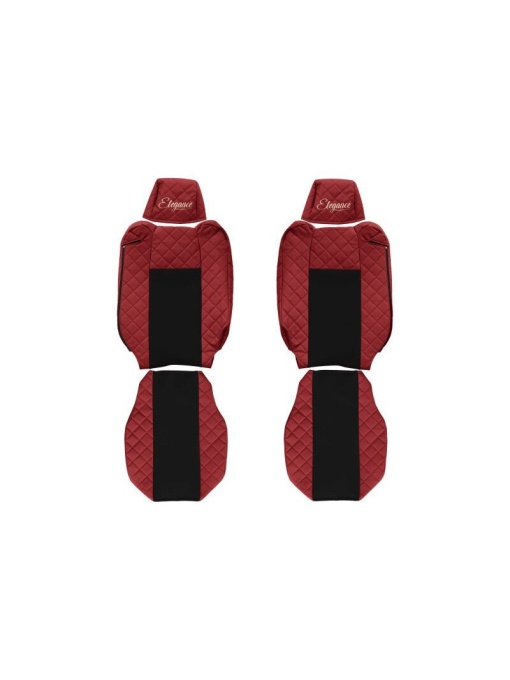 Set 2 huse scaun camion F-Core, Piele-ECO, pentru Renault T, Rosu/ Negru, Tetiere ajustabile