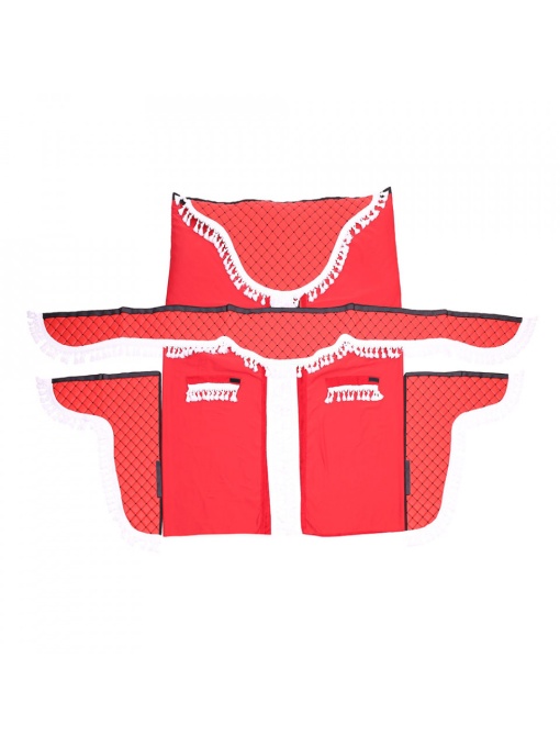 SET PERDELE CABINA CAMION, UNIVERSALE, VELUR, ROSU-ALB