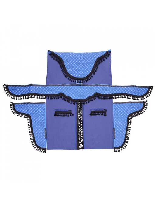 SET PERDELE CABINA CAMION, UNIVERSALE, VELUR, ALBASTRU-NEGRU