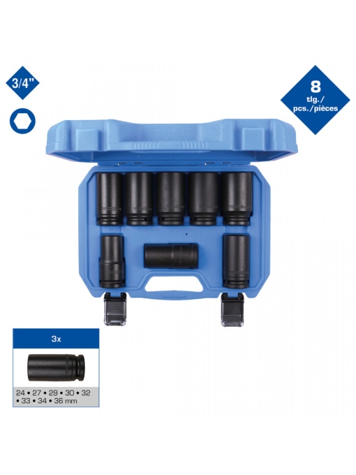 Set Tubulare De Impact 3/4 Hexagonale 24-36Mm Lungi, 8 Piese-Brilliant Tools - Bt025600