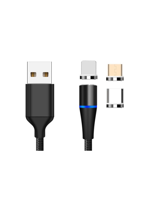 Cablu Date Incarcare 3In1 Fast Charge 3.0 Usb La Micro Usb/Type-C/Lightning 1.5M 3A Negru