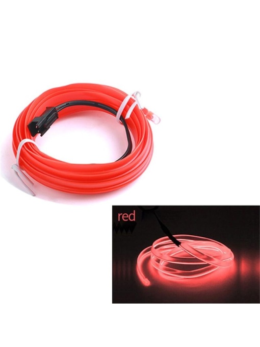 Fir Neon Auto "EL Wire" culoare Rosie, lungime 2M, alimentare 12V, droser inclus