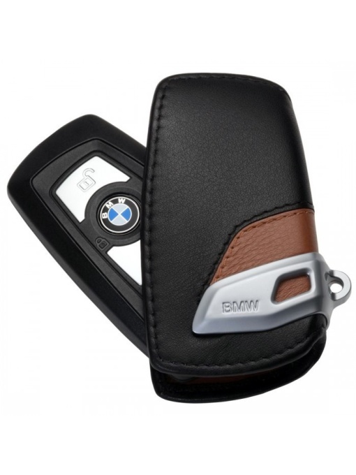Husa protectie cheie originala BMW - Luxury Line - piele neagra / maro