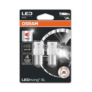 Set 2 Becuri Auxiliare Cu Led 12V (P21W) Red Bli Osram