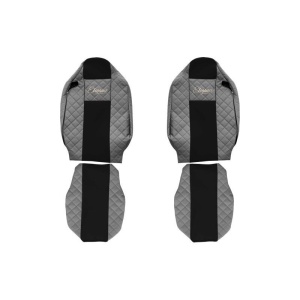 Set 2 huse scaun camion F-Core, Piele-ECO, pentru Renault T, Gri/ Negru
