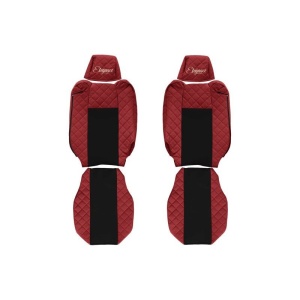 Set 2 huse scaun camion F-Core, Piele-ECO, pentru Renault T, Rosu/ Negru, Tetiere ajustabile