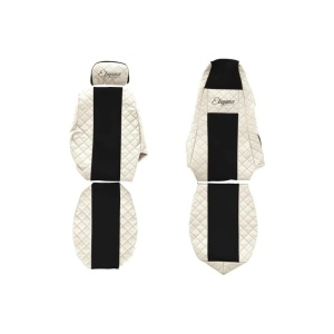 Set 2 huse scaun camion F-Core, Piele-ECO, pentru SCANIA P,G,R,T, Bej/ Negru, tetiera pasager ajustabila