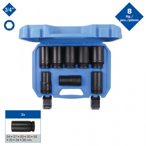 Set Tubulare De Impact 3/4 Hexagonale 24-36Mm Lungi, 8 Piese-Brilliant Tools - Bt025600