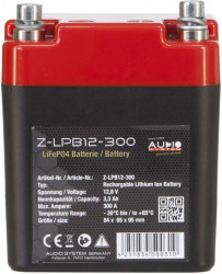LiFePO Baterie 3,3Ah cu max 300A, BMS și IP65 0,9 kg 84x65x95mm Audio System