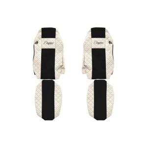 Set 2 huse scaun camion F-Core, Piele-ECO, pentru MAN TGX, Bej/Negru, Scaun sofer standard