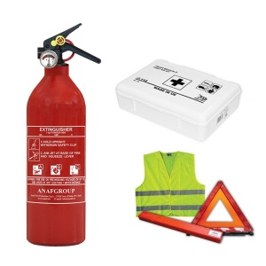 Kit siguranta auto omologat VagAuto compus din 1x Stingator Reincarcabil ,1x Trusa prim ajutor, 2 x Triunghiuri, 1 x Vesta reflectorizanta