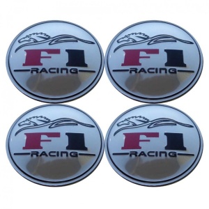 Set 4 buc. ornament central janta, model "F1 Chrome", diametru 5cm