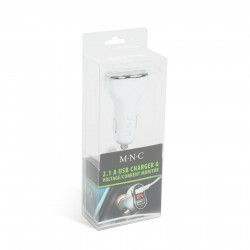 MNC - Adaptor de încărcare cu conectare la bricheta auto - 2 x USB, cu voltmetru şi ampermetru - alb