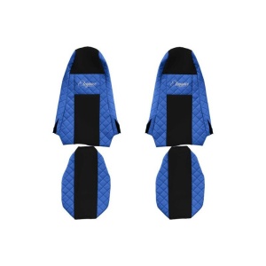 Set 2 huse scaun camion F-Core, Piele-ECO, pentru SCANIA P,G,R,T, cabina STREAMLINE, Albastru/ Negru