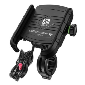 Suport telefon moto, negru, prindere pe ghidon, cu incarcator USB