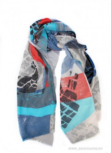 *Esarfa PREMIUM "Grafitti" Blue by jukafashion.ro (2018)