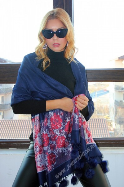 *Sal Esarfa Pashmina "Bloom" Marine by jukafashion.ro (2018)
