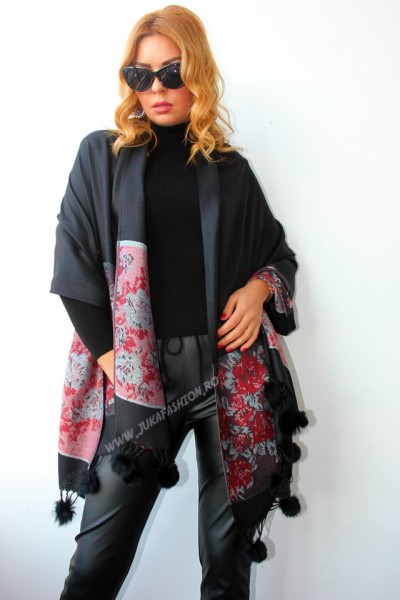 *Sal Esarfa Pashmina "Bloom" Black by jukafashion.ro (2018)