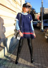 Pulover Tip Poncho "Estrella" Marine by JukaFashion.ro cod ES2