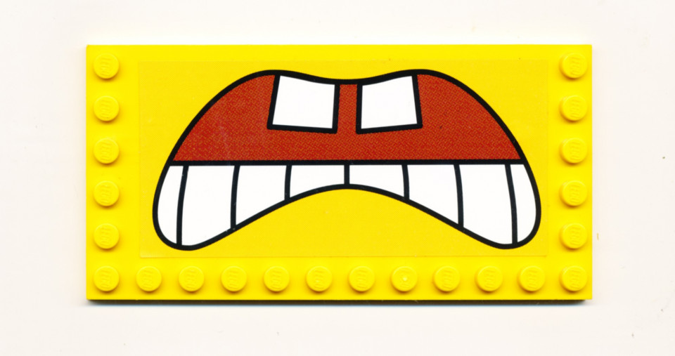 Skim Toevallig Aan het leren 6178pb005-3G Tegel 6x12 met noppen zijkanten Spongebob mond (Sticker) geel  gebruikt *5T09-02