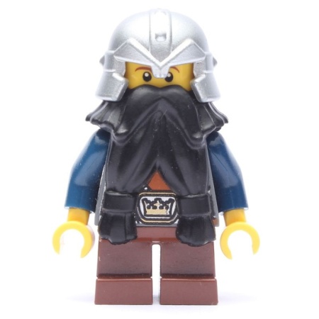 cas354G Fantasy Era- Dwerg, metallic zilveren helm, zwarte baard gebruikt *0M0000