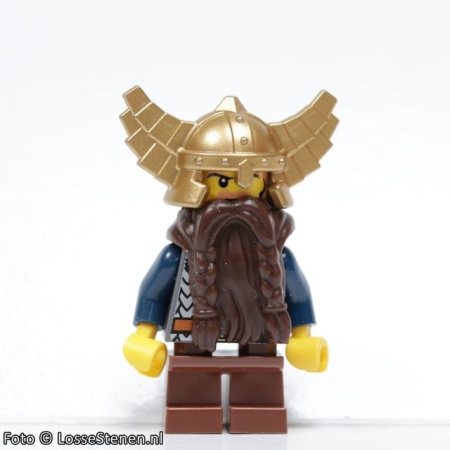 cas405 Fantasy Era -Dwerg, donkerbruine baard, goudmetallic helm met vleugels, donkerblauwe armen NIEUW *0M0000