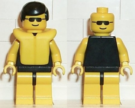 par036G Plain Black Torso met gele armen, gele benen, SunGlases, Black Male Hair, Life jas gebruikt *0M0000