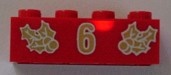 3001pb047-5G Steen 2x4 kerstster en nummer 6 rood gebruikt *5V12-05