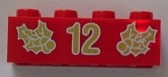 3001pb053-5G Steen 2x4 kerstster en nummer 12 rood gebruikt *5V12-06