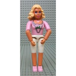 belvFem17 Vrouw - witte broek, roze shirt, lichtgeel haar NIEUW *