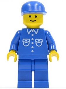 but007G Man, blauw overhemd met zakken en knopen, blauwe pet, blauwe benen gebruikt *0M0000