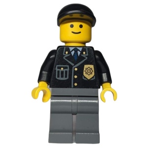 cop048G POLITIE- Zwart pak met gouden badge, zwarte cap gebruikt *0M0000