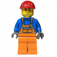 cty0079G Contructiewerker- Rode constructiehelm, stoppelbaard, blauw shirt, oranje overall, oranje broek gebruikt *0M0000