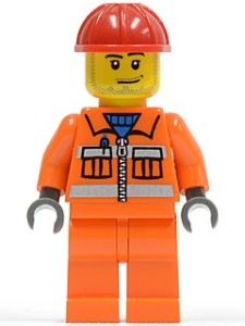 cty0113 Bouwvakker, oranje overall, veiligheidsstrepen, oranje benen, rode constructiehelm gebruikt *0M0000