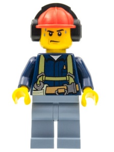 cty0541G Constructie werker, rode helm met koptelefoon, zandblauwe benen gebruikt *0M0000