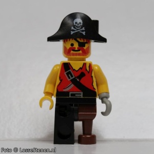 pi022G Piraat shirt met knife, zwarte Piraat Hat met Skull, zwarte Leg and Peg Leg gebruikt *0M0000