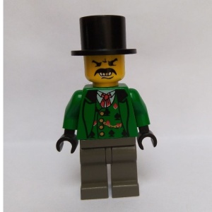 ww010G Wild West- Bandiet 3- Groen pak met kaartsymbolen, donkergrijze broek, hoge hoed, boos gezicht met tanden\ gebruikt *0M0000