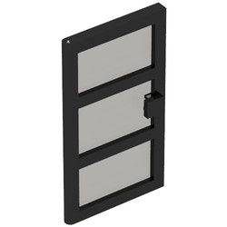 x39c02-11G Deur 1x4x6 met 3 panelen met transparant zwart glas zwart gebruikt *