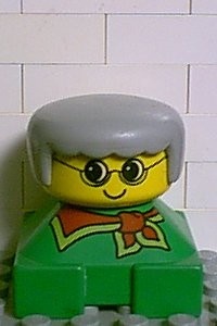 2327pb11 Duplo 2 x 2 x 2 Figure Brick, Grandmother, Green Base, Gray Hair, Yellow Face *