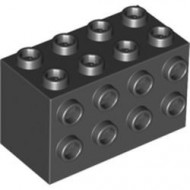 2434-11G Steen 2x4x2 met noppen aan drie zijden zwart gebruikt *1R0000