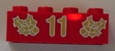 3001pb052-5G Steen 2x4 kerstster en nummer 11 rood gebruikt *5V12-06