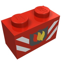 3004pb004-5G Steen 1x2 brandweer logo rood gebruikt *5V02-08