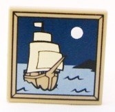 3068bpb0408-69 Tegel 2x2 Zeilboot en maan crème,donker NIEUW *